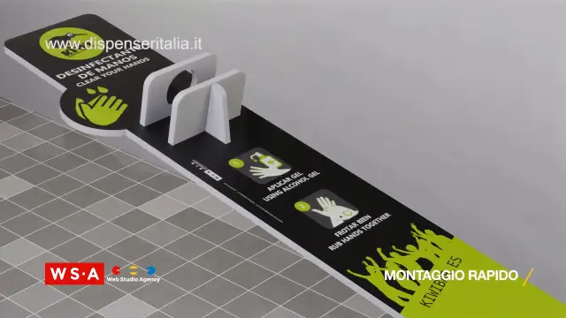 Fotogramma dello spot 3D del totem dispenser igienizzante